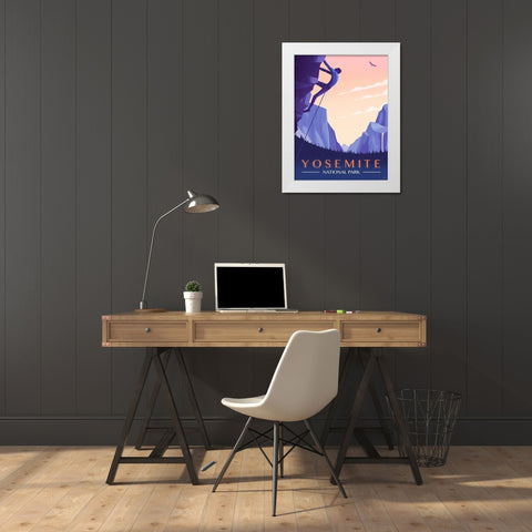 Yosemite National Park - Rock Climber White Modern Wood Framed Art Print by Wickstrom, Martin