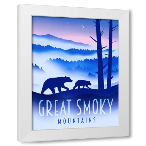Great Smoky Mountains - Bear White Modern Wood Framed Art Print by Wickstrom, Martin