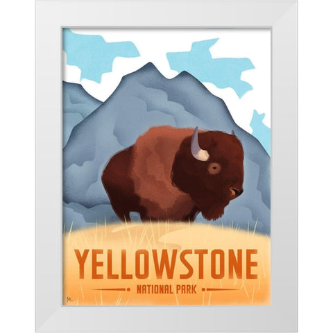 Yellowston National Park - Bison White Modern Wood Framed Art Print by Wickstrom, Martin