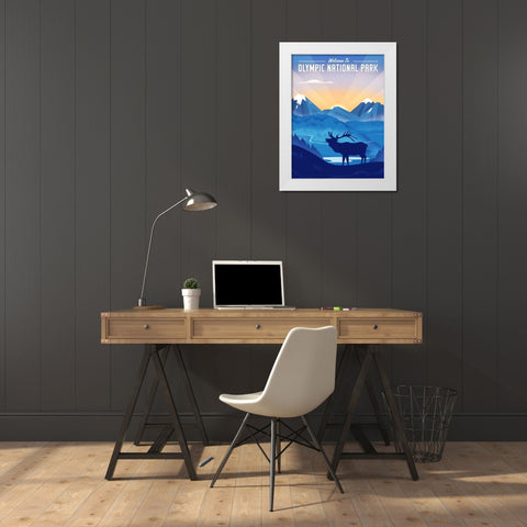 Olympic National Park - Elk White Modern Wood Framed Art Print by Wickstrom, Martin