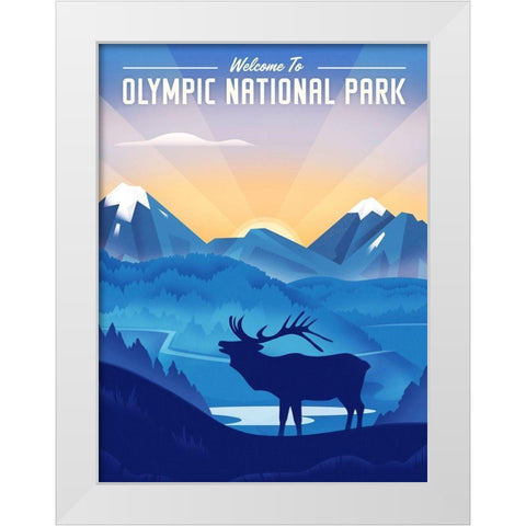 Olympic National Park - Elk White Modern Wood Framed Art Print by Wickstrom, Martin