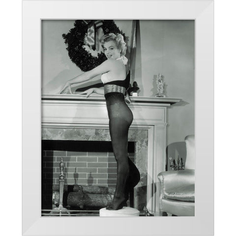 Marilyn Monroe - Christmas Stockings White Modern Wood Framed Art Print by Hollywood Photo Archive