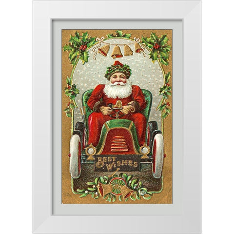Santa Litho in Car - Best Wishes White Modern Wood Framed Art Print by Hollywood Photo Archive