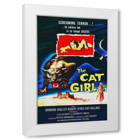 The Cat Girl White Modern Wood Framed Art Print by Hollywood Photo Archive