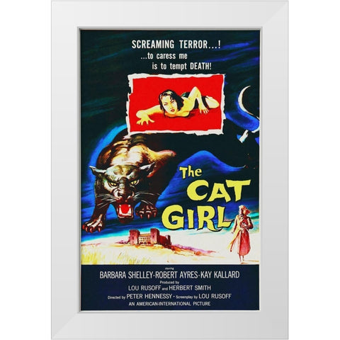 The Cat Girl White Modern Wood Framed Art Print by Hollywood Photo Archive