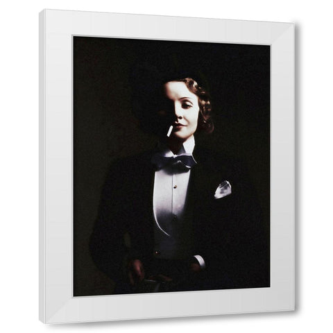 Marlene Dietrich in Top Hat - Tinted White Modern Wood Framed Art Print by Hollywood Photo Archive