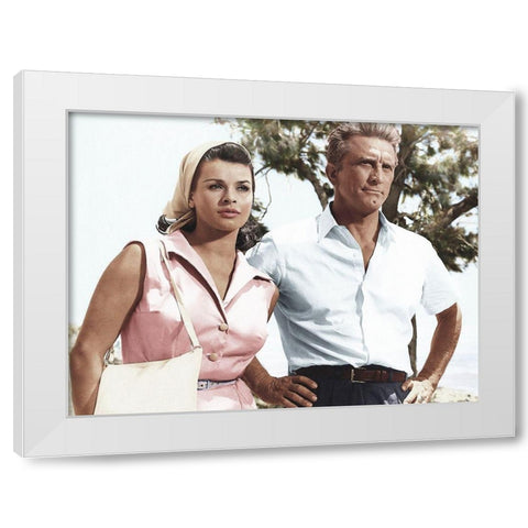 Senta Berger with Kirk Douglas White Modern Wood Framed Art Print by Hollywood Photo Archive