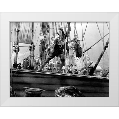 Errol Flynn - Captain Blood White Modern Wood Framed Art Print by Hollywood Photo Archive