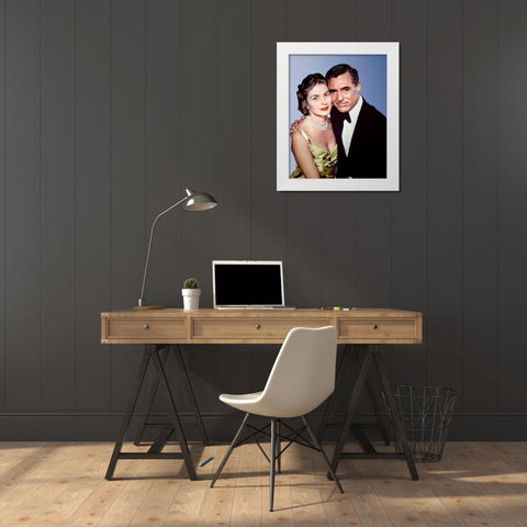 Cary Grant with Ingrid Bergman White Modern Wood Framed Art Print by Hollywood Photo Archive