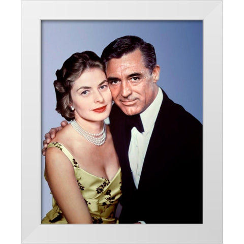 Cary Grant with Ingrid Bergman White Modern Wood Framed Art Print by Hollywood Photo Archive