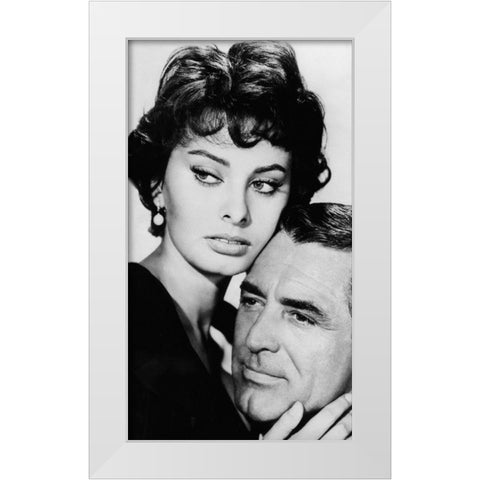 Cary Grant with Sophia Loren White Modern Wood Framed Art Print by Hollywood Photo Archive