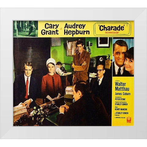 Cary Grant - Charade - Lobby Card White Modern Wood Framed Art Print by Hollywood Photo Archive