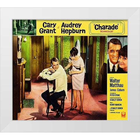 Cary Grant - Charade - Lobby Card White Modern Wood Framed Art Print by Hollywood Photo Archive