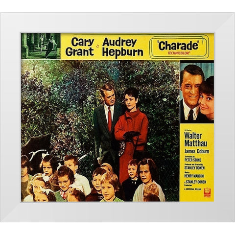 Cary Grant - Charade - Lobby Card White Modern Wood Framed Art Print by Hollywood Photo Archive