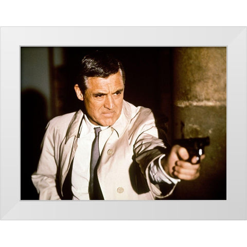 Cary Grant - Charade White Modern Wood Framed Art Print by Hollywood Photo Archive