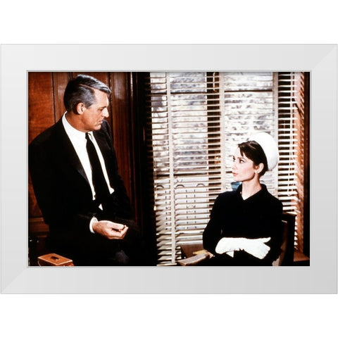 Cary Grant - Charade White Modern Wood Framed Art Print by Hollywood Photo Archive