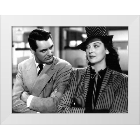 Cary Grant with Rosalind Russell - His Girl Friday White Modern Wood Framed Art Print by Hollywood Photo Archive