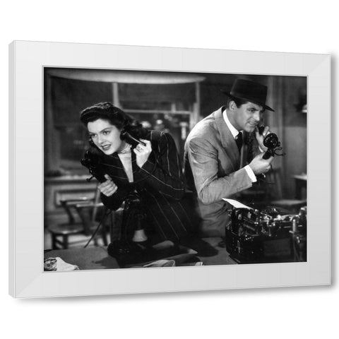 Cary Grant with Rosalind Russell - His Girl Friday White Modern Wood Framed Art Print by Hollywood Photo Archive