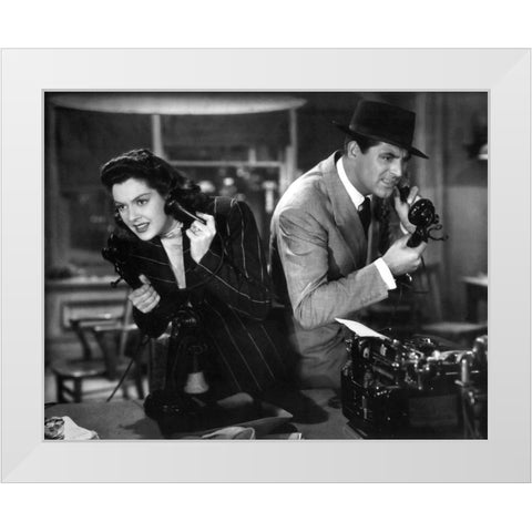 Cary Grant with Rosalind Russell - His Girl Friday White Modern Wood Framed Art Print by Hollywood Photo Archive