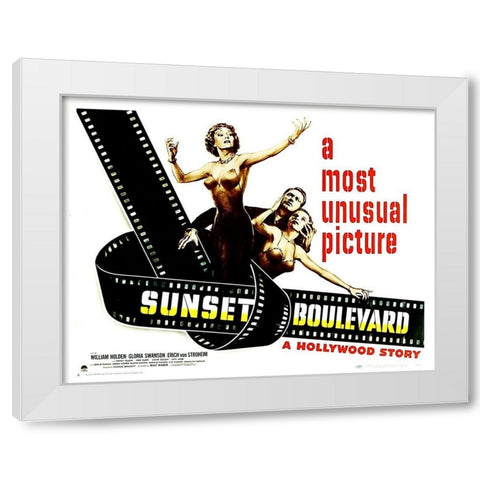 Sunset Boulevard - Poster White Modern Wood Framed Art Print by Hollywood Photo Archive