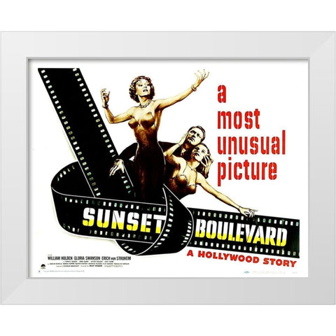 Sunset Boulevard - Poster White Modern Wood Framed Art Print by Hollywood Photo Archive