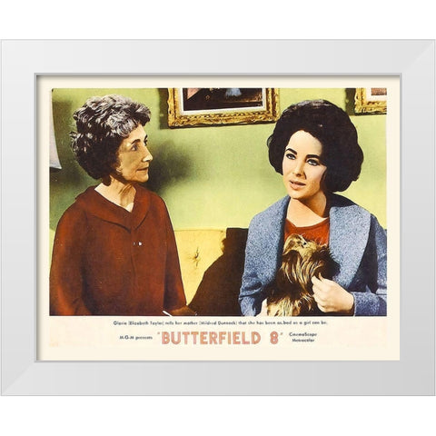 Elizabeth Taylor - Butterfield 8 - Lobby Card White Modern Wood Framed Art Print by Hollywood Photo Archive