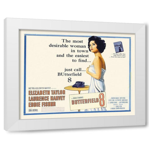Elizabeth Taylor - Butterfield 8 - Lobby Card White Modern Wood Framed Art Print by Hollywood Photo Archive