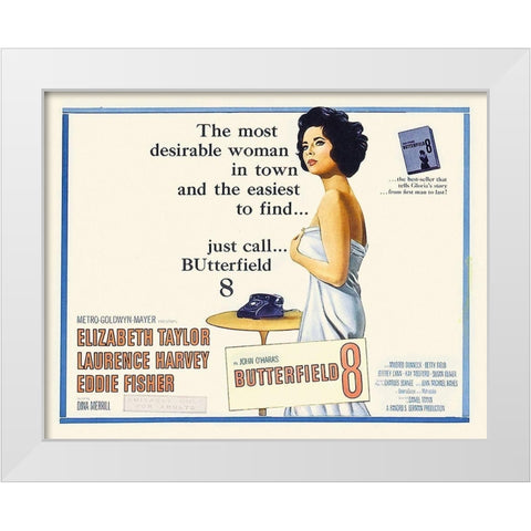 Elizabeth Taylor - Butterfield 8 - Lobby Card White Modern Wood Framed Art Print by Hollywood Photo Archive