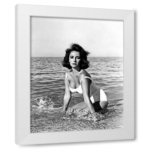 Elizabeth Taylor - In the surf White Modern Wood Framed Art Print by Hollywood Photo Archive