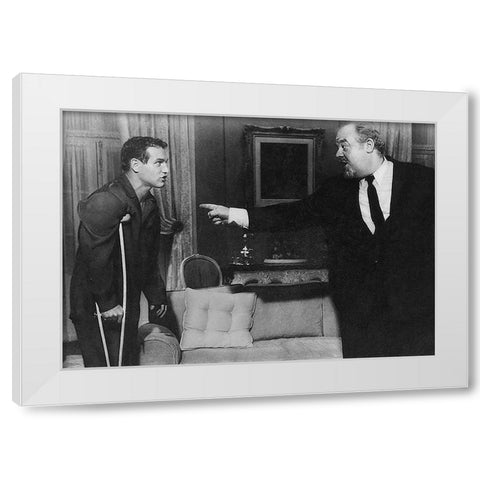 Cat on a Hot Tin Roof - Paul Newman with Burl Ives White Modern Wood Framed Art Print by Hollywood Photo Archive