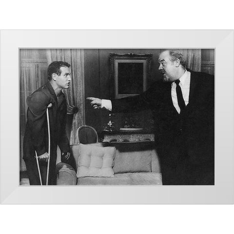 Cat on a Hot Tin Roof - Paul Newman with Burl Ives White Modern Wood Framed Art Print by Hollywood Photo Archive
