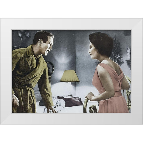 Cat on a Hot Tin Roof - Paul Newman with Elizabeth Taylor White Modern Wood Framed Art Print by Hollywood Photo Archive