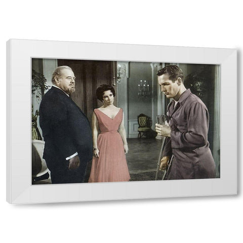 Cat on a Hot Tin Roof - Elizabeth Taylor, Paul Newman and Burl Ives White Modern Wood Framed Art Print by Hollywood Photo Archive
