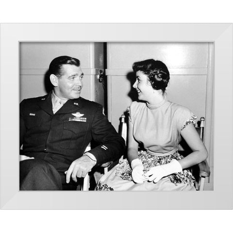 Elizabeth Taylor and Clark Gable White Modern Wood Framed Art Print by Hollywood Photo Archive
