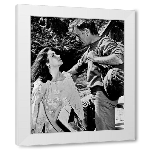 Elizabeth Taylor and Richard Burton White Modern Wood Framed Art Print by Hollywood Photo Archive