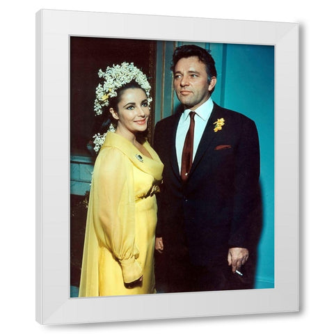 Elizabeth Taylor and Richard Burton White Modern Wood Framed Art Print by Hollywood Photo Archive