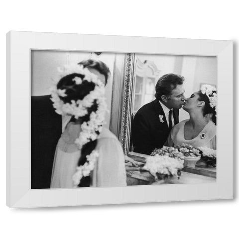 Elizabeth Taylor and Richard Burton in 1964 White Modern Wood Framed Art Print by Hollywood Photo Archive