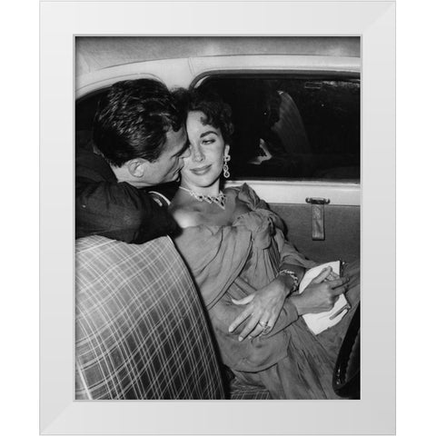 Elizabeth Taylor and Richard Burton White Modern Wood Framed Art Print by Hollywood Photo Archive
