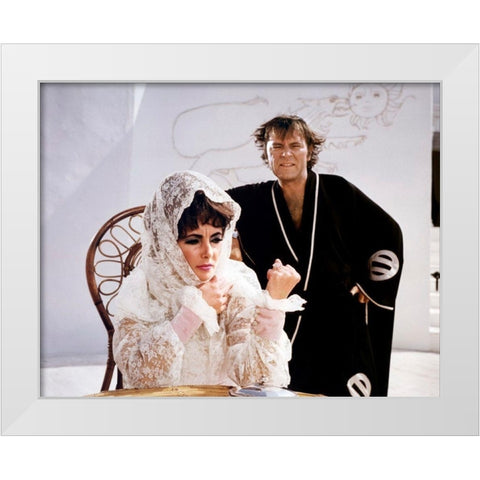 Elizabeth Taylor and Richard Burton in Boom White Modern Wood Framed Art Print by Hollywood Photo Archive