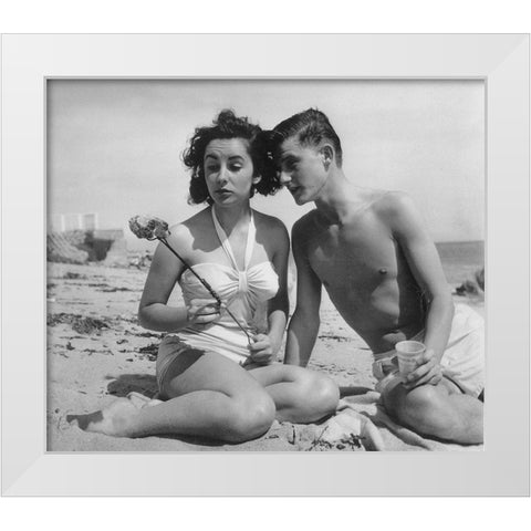 Elizabeth Taylor with Scotty Beckett White Modern Wood Framed Art Print by Hollywood Photo Archive