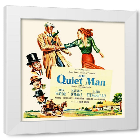 The Quiet Man - John Wayne and Maureen OHara White Modern Wood Framed Art Print by Hollywood Photo Archive