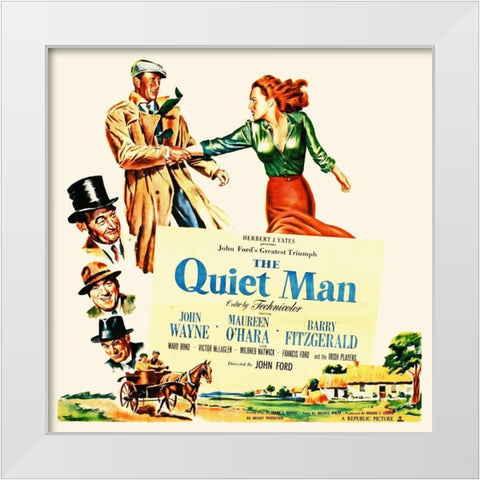 The Quiet Man - John Wayne and Maureen OHara White Modern Wood Framed Art Print by Hollywood Photo Archive