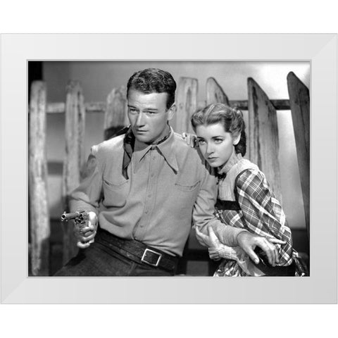 John Wayne White Modern Wood Framed Art Print by Hollywood Photo Archive