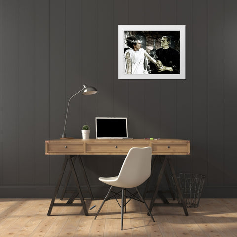 Bride of Frankenstein - Boris Karloff and Elsa Lanchester White Modern Wood Framed Art Print by Hollywood Photo Archive