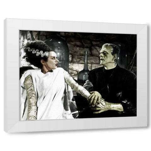 Bride of Frankenstein - Boris Karloff and Elsa Lanchester White Modern Wood Framed Art Print by Hollywood Photo Archive