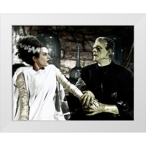 Bride of Frankenstein - Boris Karloff and Elsa Lanchester White Modern Wood Framed Art Print by Hollywood Photo Archive
