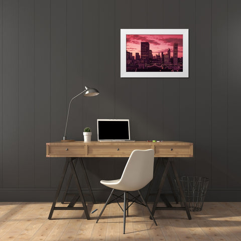 Skyline at dusk Chicago Illinois White Modern Wood Framed Art Print by Highsmith, Carol