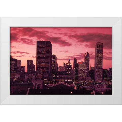 Skyline at dusk Chicago Illinois White Modern Wood Framed Art Print by Highsmith, Carol