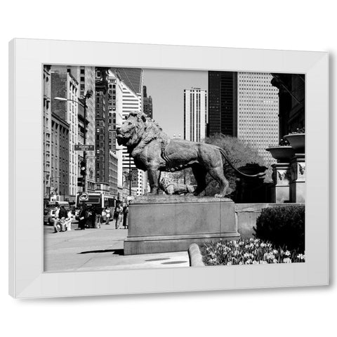 Edward Kemeys guardian lions stand before the Art Institute of Chicago Illinois White Modern Wood Framed Art Print by Highsmith, Carol