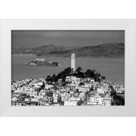 Coit Tower and Alcatraz San Francisco California White Modern Wood Framed Art Print by Highsmith, Carol